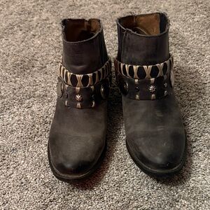 Charcoal Gray Leather Ankle Boots with Studded Design